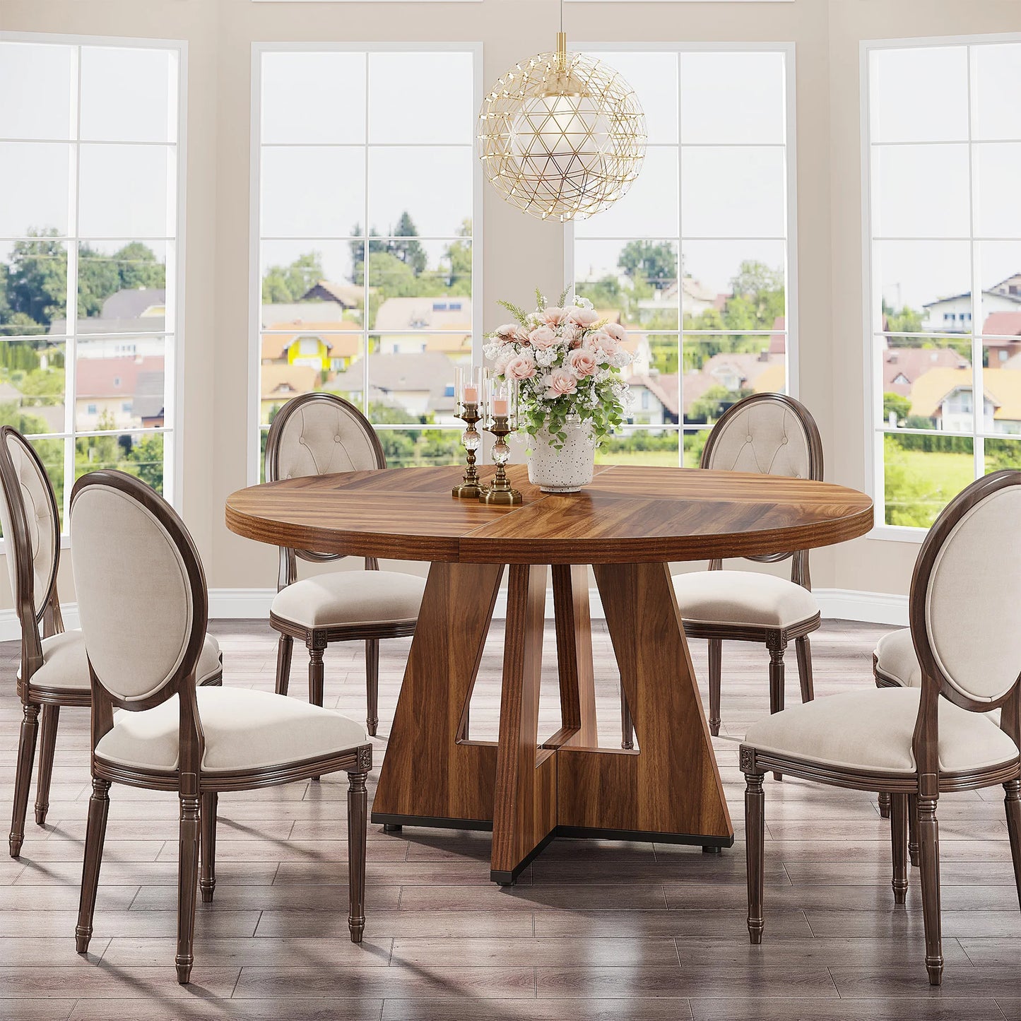 Tribesigns 47” Round Farmhouse Dining Table for 4 – Small Kitchen & Dining Room Table with Rustic Charm