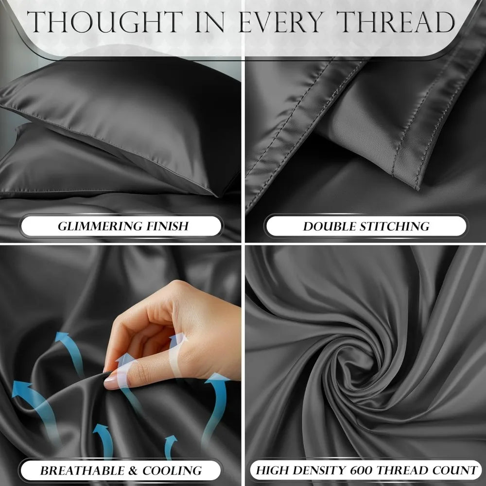 Satin Bed Sheets – 4-Piece Luxury Silky King Size Bedding Set, Softer Than Silk, Wrinkle-Free with 15” Deep Pocket Fitted Sheet