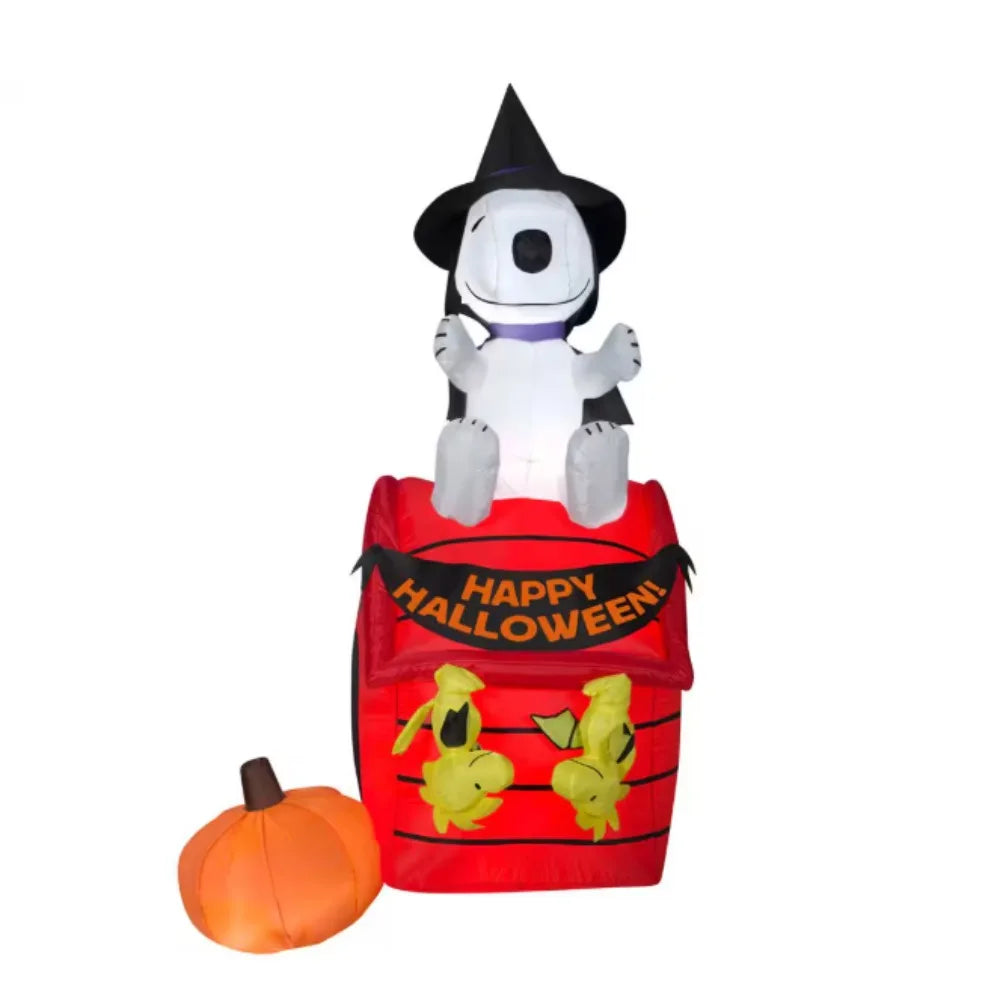 Halloween Inflatable Airblown Snoopy in Witch Costume on Red Doghouse – LED Lighted Outdoor Decor