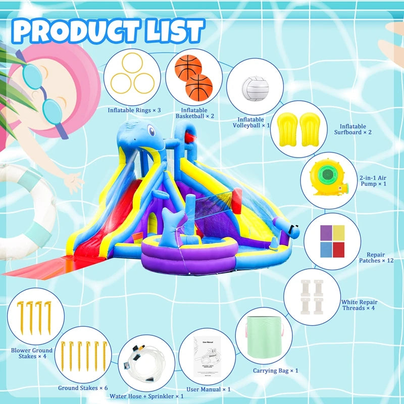 11-in-1 XL Inflatable Water Park for Kids – Giant Backyard Water Slide with Double Slides, Long Slip & Splash Zone, Climbing Wall, and More