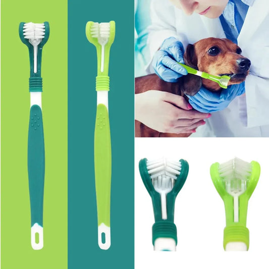 3-Sided Pet  Plastic Toothbrush - Easy Bad Breath & Tartar Removal for Dogs & Cats