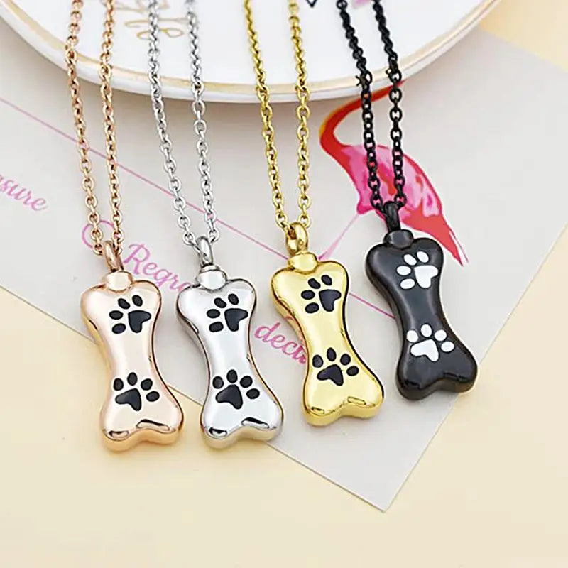Stainless Steel Pet Cremation Jewelry – Dog Paw Print Urn Necklace Ash Holder Memorial Pendant for Women & Men