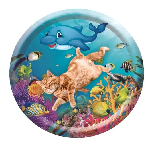 Inflatable Water Play Mat for Cats – Summer Sensory Pad & Cooling Bed – Round Pet Water Mat for Indoor/Outdoor Fun & Relief