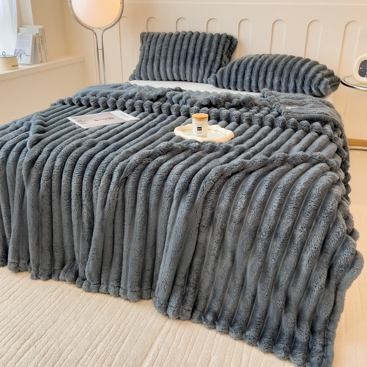 Solid Color Thickened Wide Striped Multifunctional Comfy Blanket