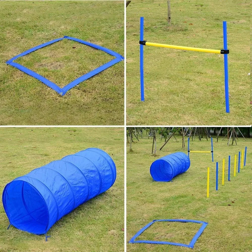 PAWISE Dog Agility Training Equipment – Obstacle Course Kit with Jumping Hurdle & Agility Tunnel