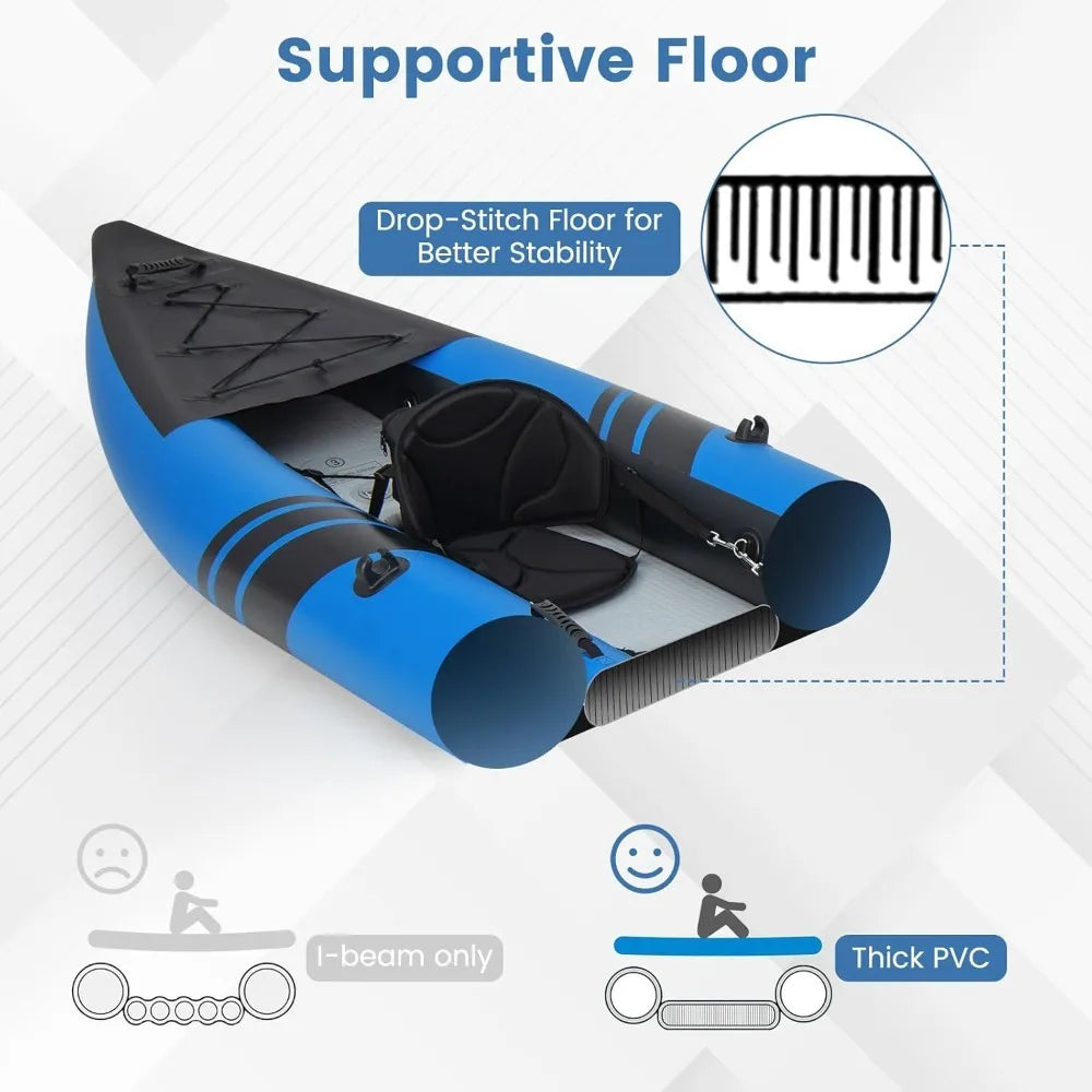 12.5FT Inflatable 2-Person Kayak Canoe – Heavy-Duty Drop-Stitch Floor, 507 lbs Capacity, Adjustable Seats, Paddles, Pump & Carry Bag Included