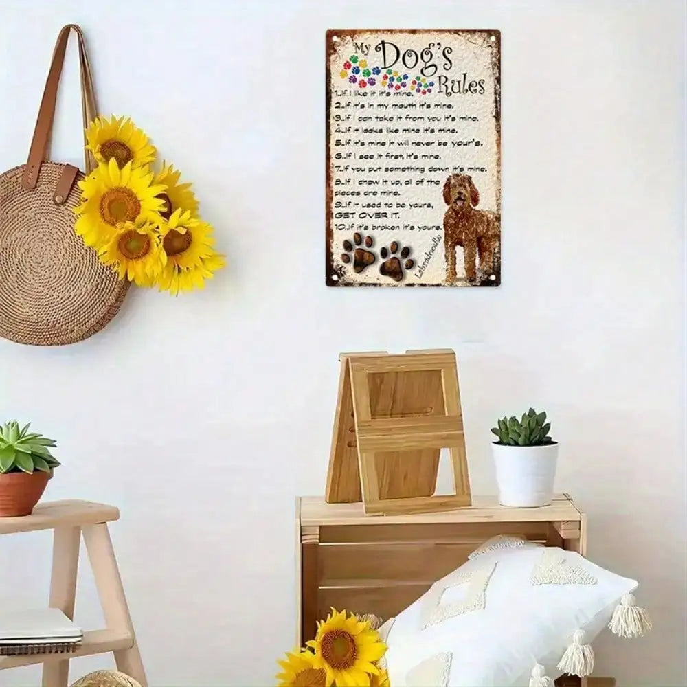 Dog’s Rules Tin Sign – Cute Pet Quote Wall Décor for Home or Pet Room (8×12 Inches / 20×30 cm)