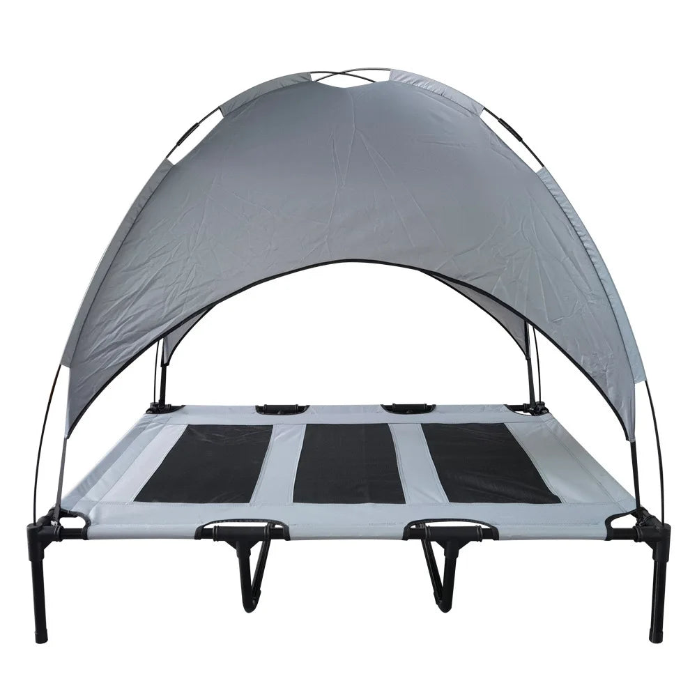 Elevated Dog Bed with Canopy – Large Portable Pet Cot with Anti-Scratch Oxford Fabric, Non-Slip Feet & Sun Shade – Indoor/Outdoor Summer Pet Lounger