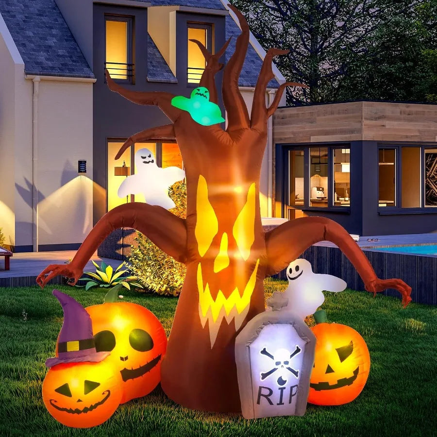 8FT Halloween Inflatable Dead Tree Decoration with Built-In LED Lights – Spooky Blow-Up for Outdoor Garden, Lawn, or Yard Display