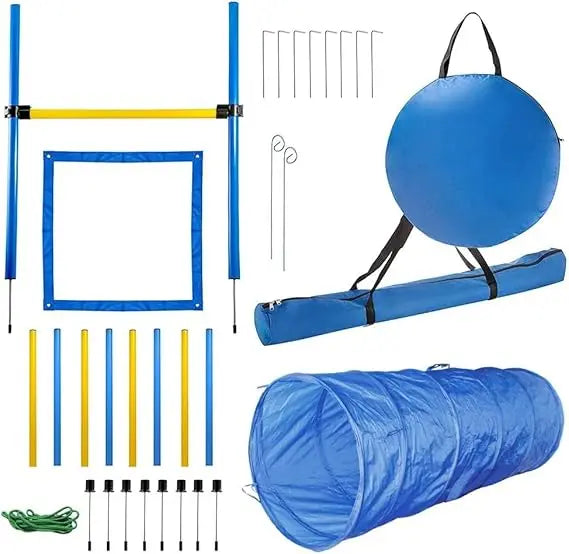 PAWISE Dog Agility Training Equipment – Obstacle Course Kit with Jumping Hurdle & Agility Tunnel