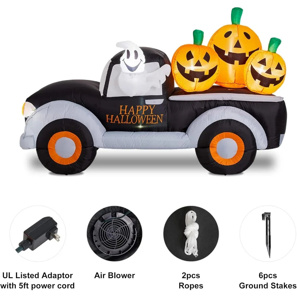 8FT Halloween Inflatable Pumpkin Truck – Lighted Outdoor Blow-Up Decoration for Yard, Garden, or Holiday Display