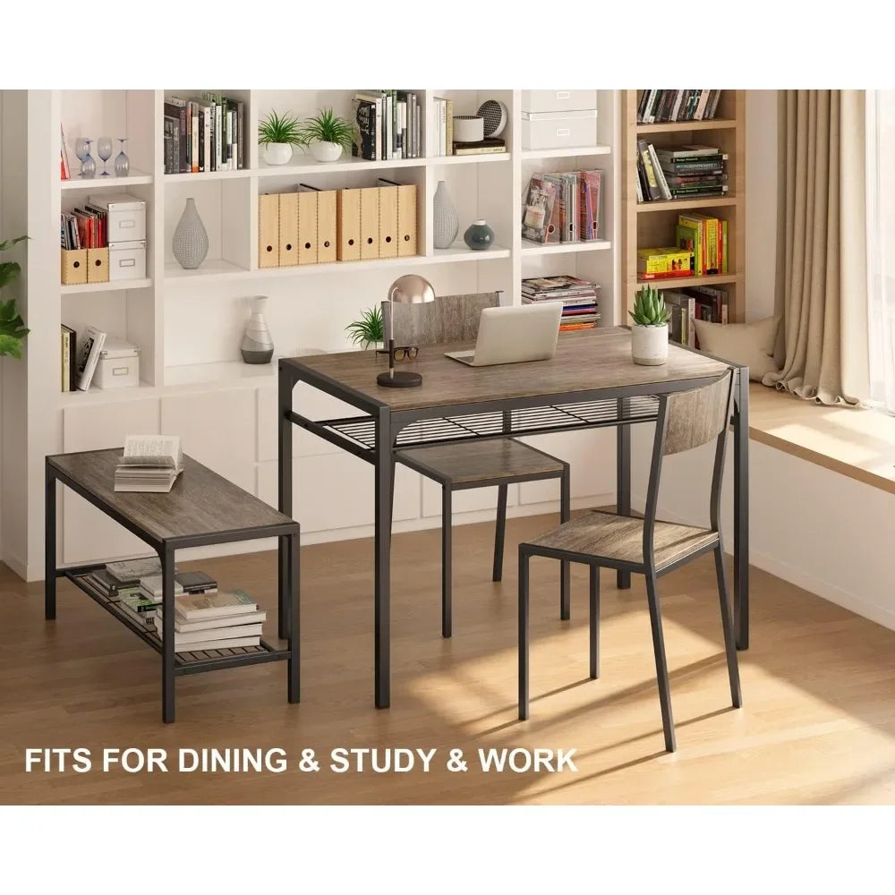 3-Piece Kitchen Dining Table Set with Chairs & Bench – Compact Dining Furniture for Small Spaces & Apartments