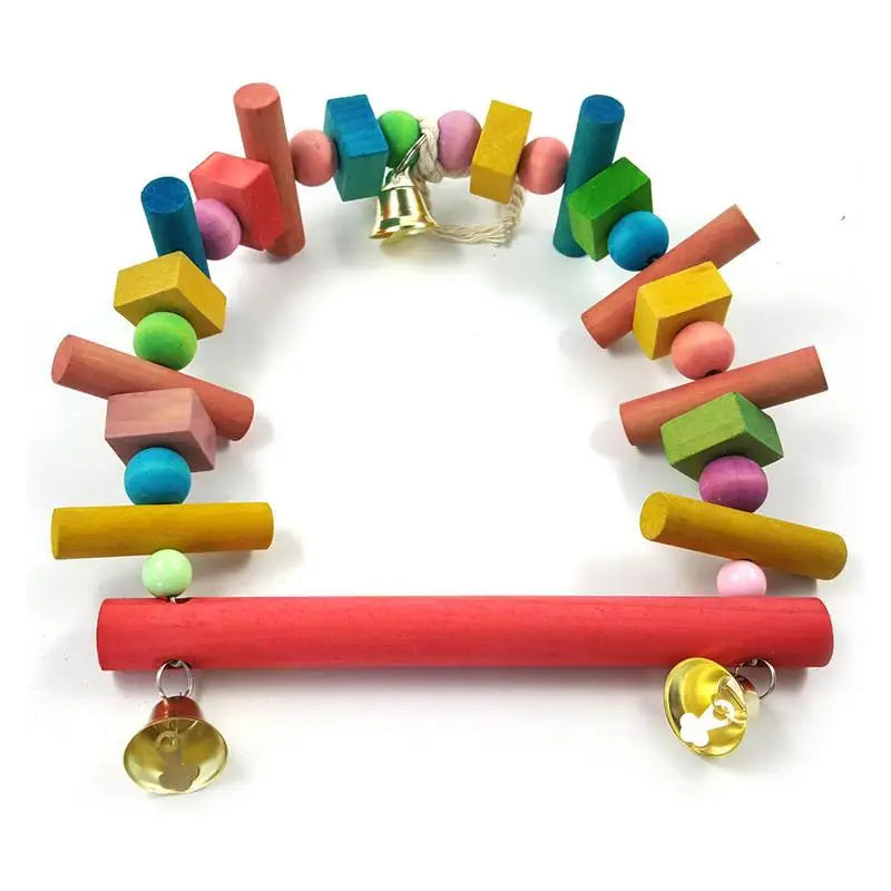 Wooden Bird Swing for Parakeets – Hanging Perch with Bell, Chewing Toy & Standing Rod for Lovebirds, Conures, Cockatiels, and Small Parrots