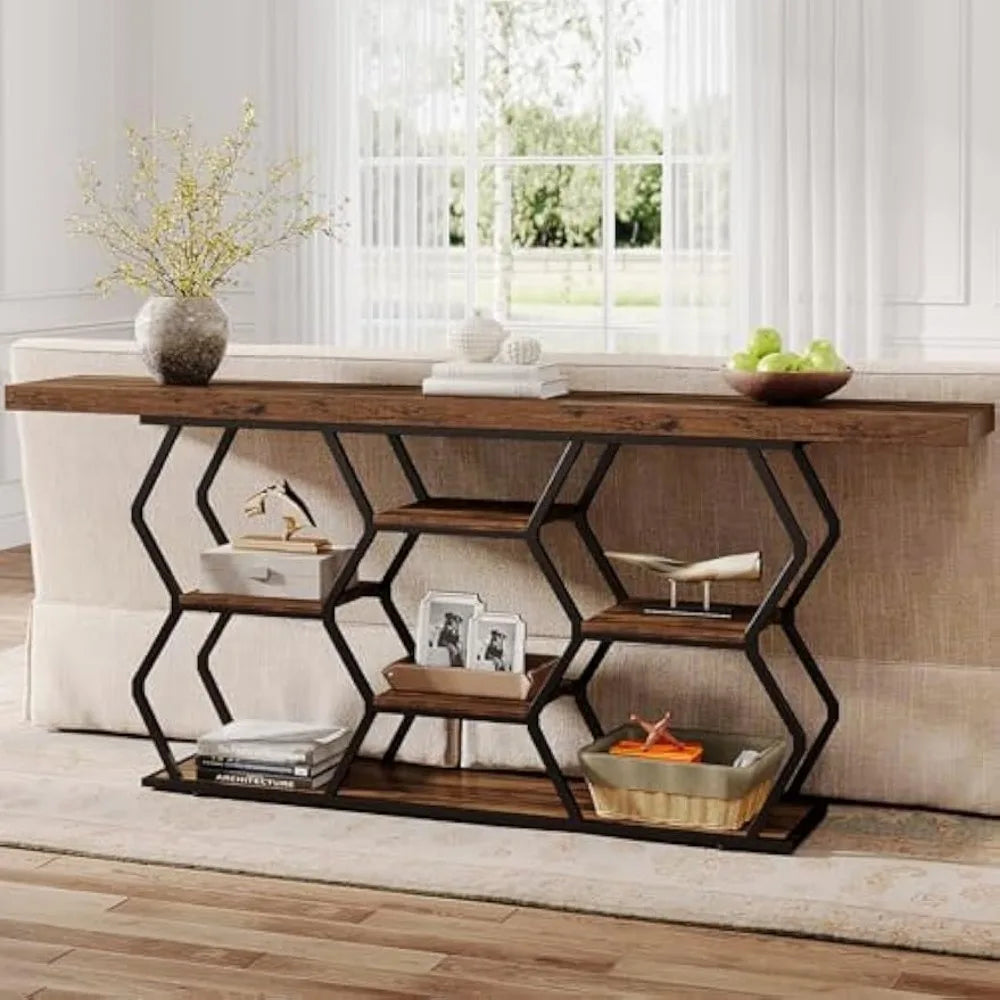 Extra Long Console Table with Shelves and Storage