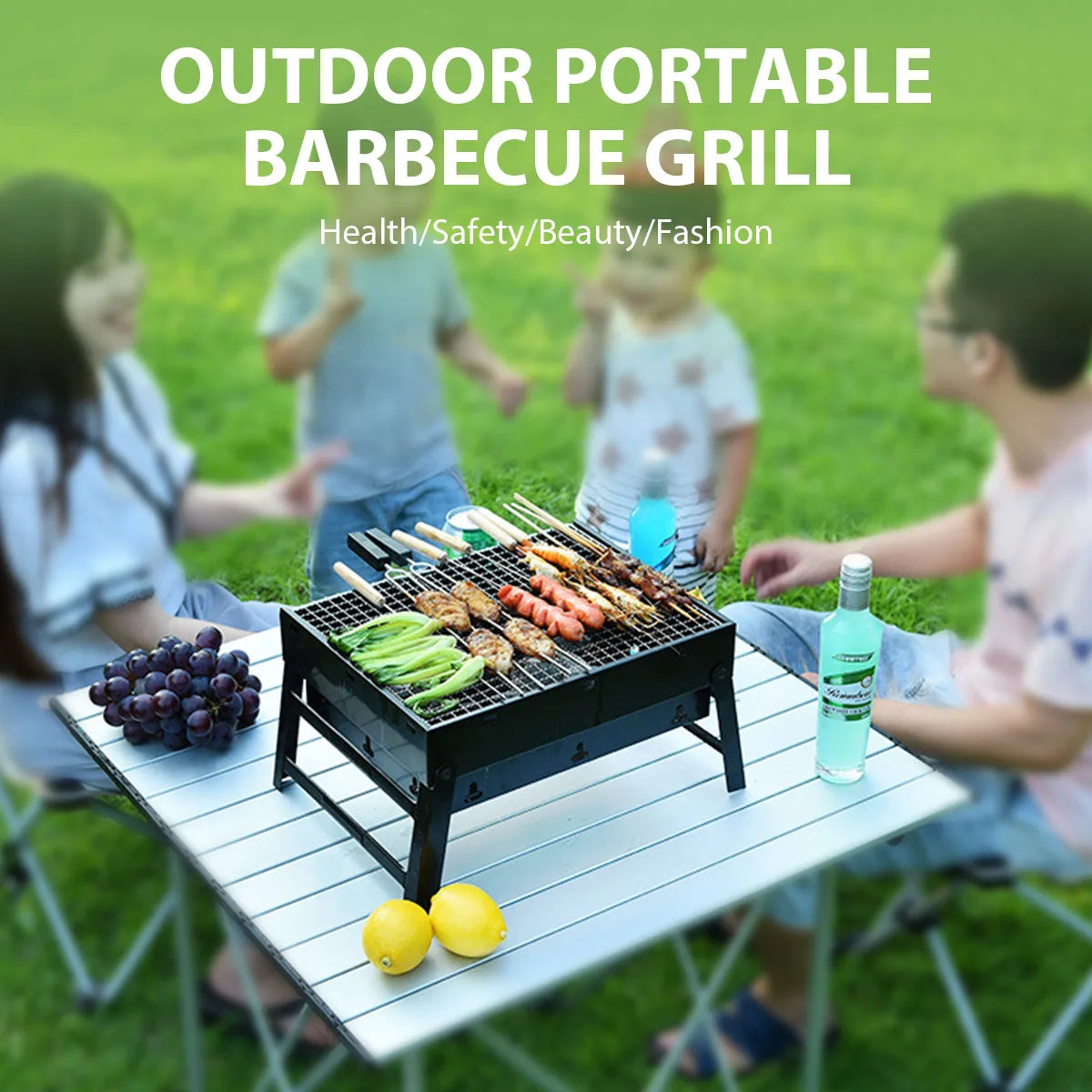 Portable Stainless Steel Charcoal Grill – Mini BBQ Tool Kit for Outdoor Cooking, Camping, Picnic & Beach