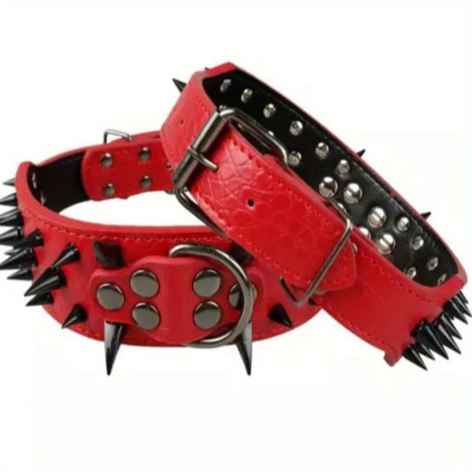 Adjustable Microfiber Leather Spiked Dog Collar for Small/Medium Pets - Cats, Pit Bull, Bulldog, Pugs, Husky - Black