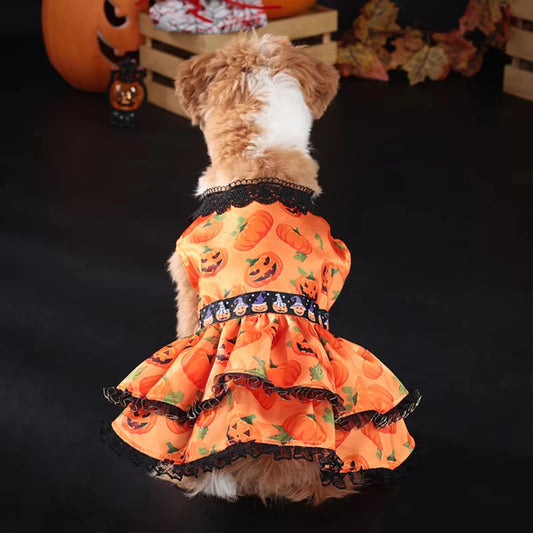 Halloween Dog Costume Dress β Pumpkin Skirt Outfit for Small Dogs | White Girl Dog Clothes for Halloween Parties