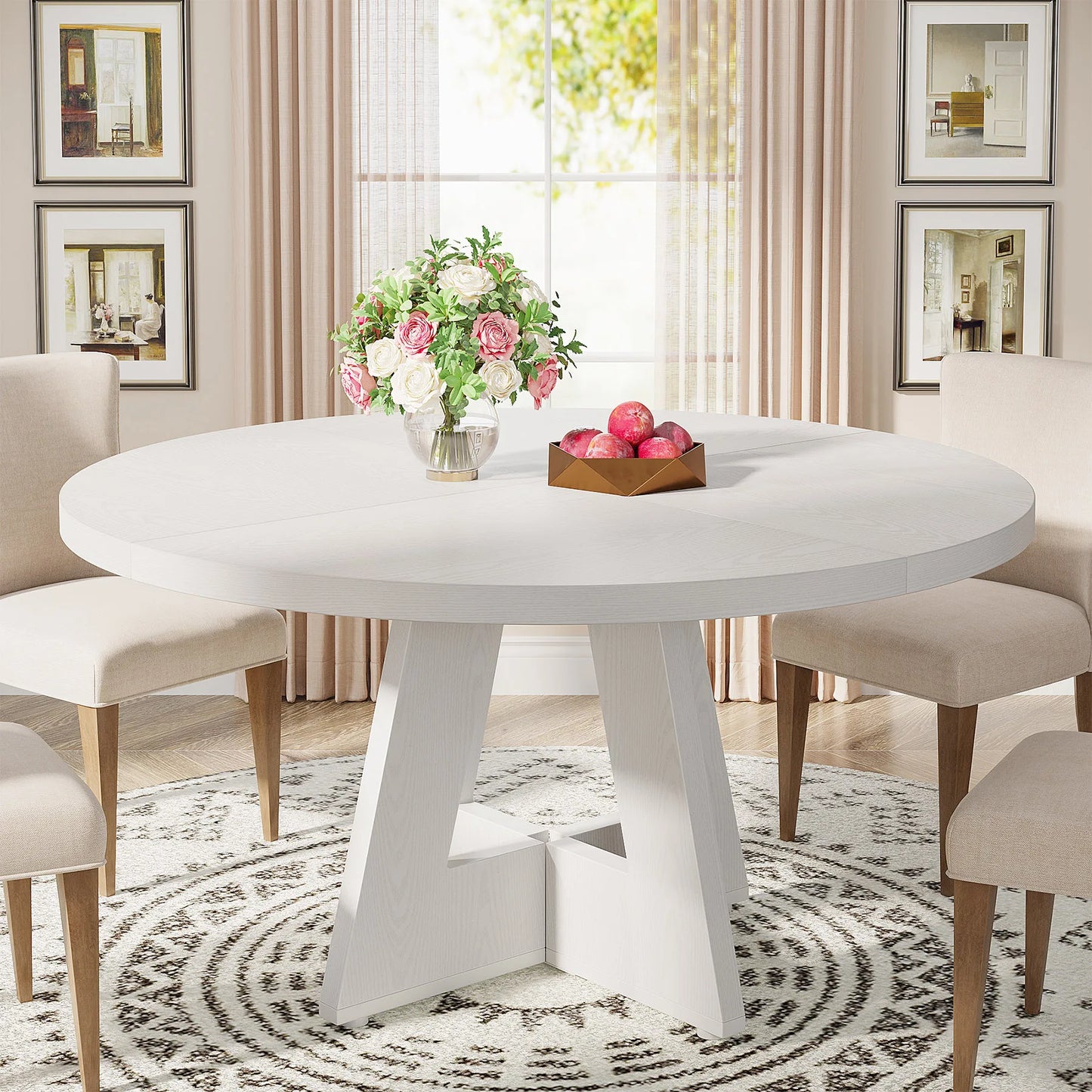 Tribesigns 47” Round Farmhouse Dining Table for 4 – Small Kitchen & Dining Room Table with Rustic Charm