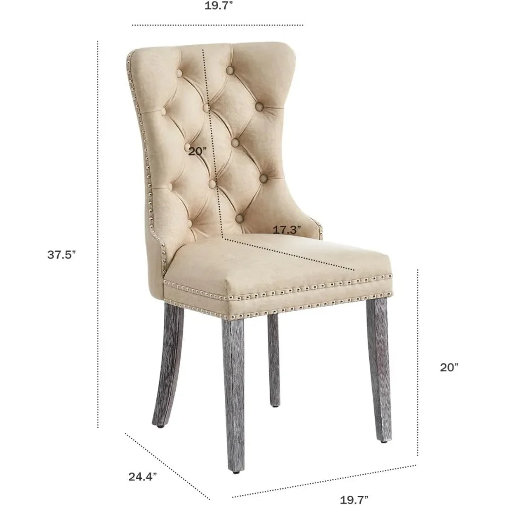 Leather Dining Chairs Set of 6 – Upholstered Wingback Dining Chairs with Nailhead Trim & Solid Wood Legs – Luxury Dining Room Side Chairs