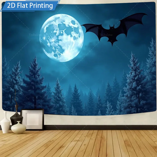 Halloween Wall Tapestry – Happy Haunting Pumpkin & Skeleton Design, Spooky Seasonal Décor for Home, Bedroom, or Party