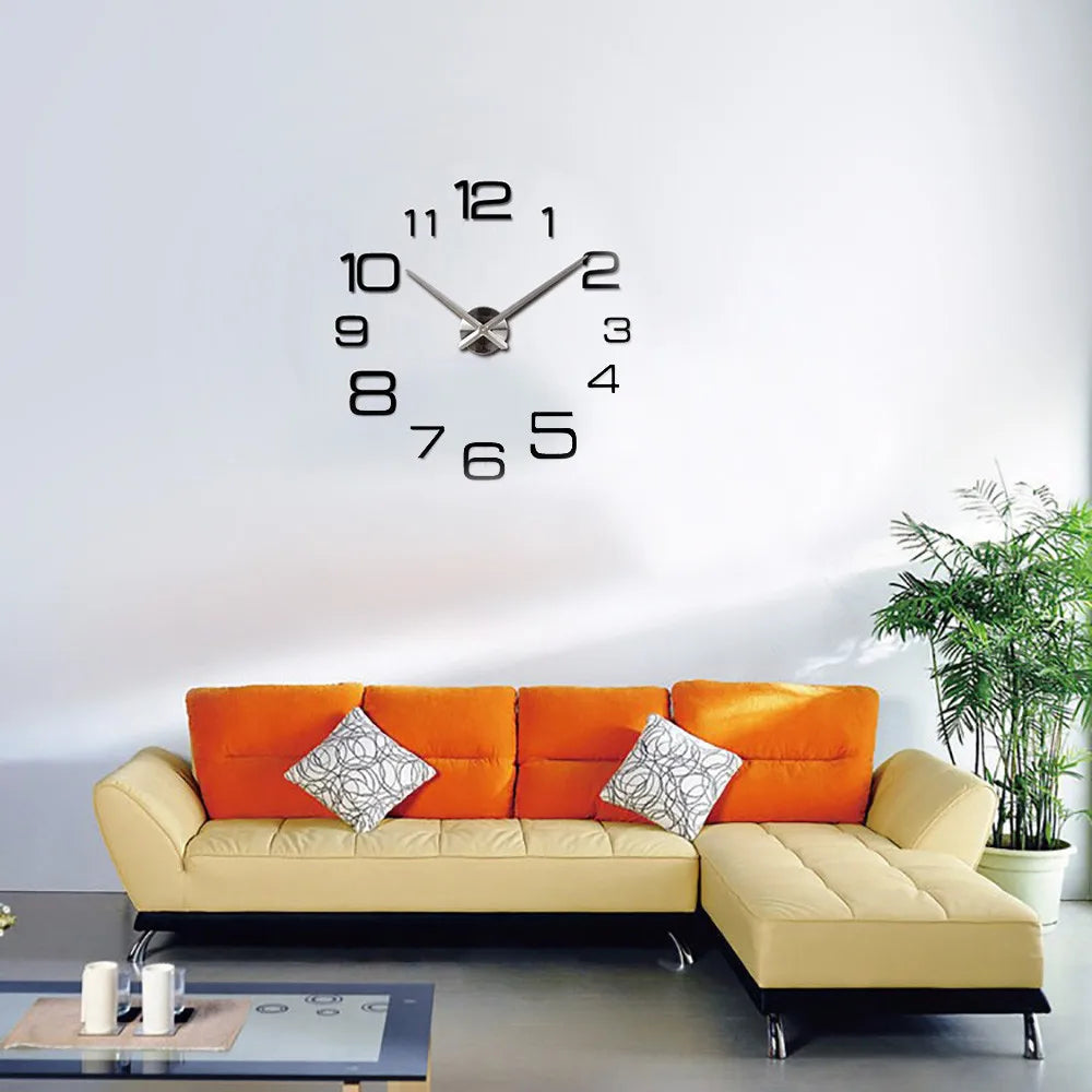 Creative Digital Large Mirrored Number DIY Wall Clock