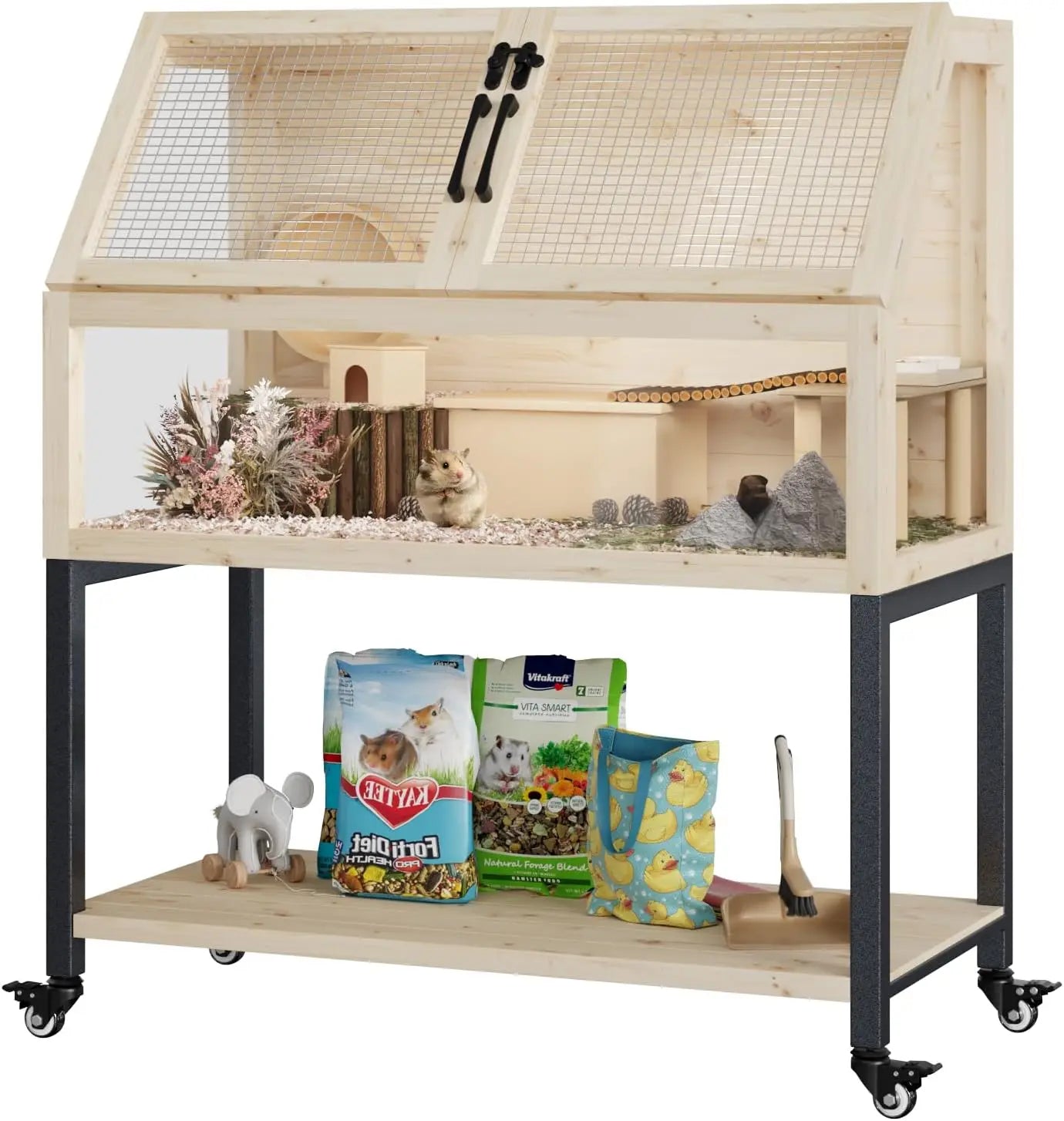 Small Wooden Transparent Animal Cage with Storage Shelf