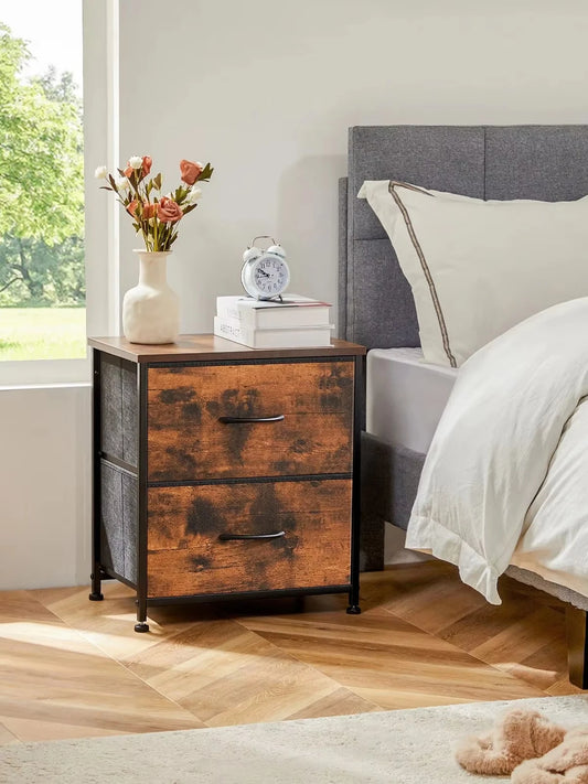JHK Nightstand with 2 Fabric Drawers – Versatile Bedside Storage Table for Bedroom, Living Room, or Closet Use