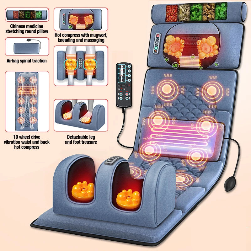 Electric Massage Mattress – Full Body Vibrating & Heating Infrared Massager Cushion for Neck, Back, Waist, Legs & Feet Pain Relief