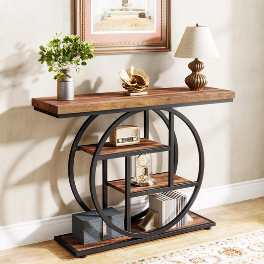 Console 4-Tier Wood and Metal Entryway Table