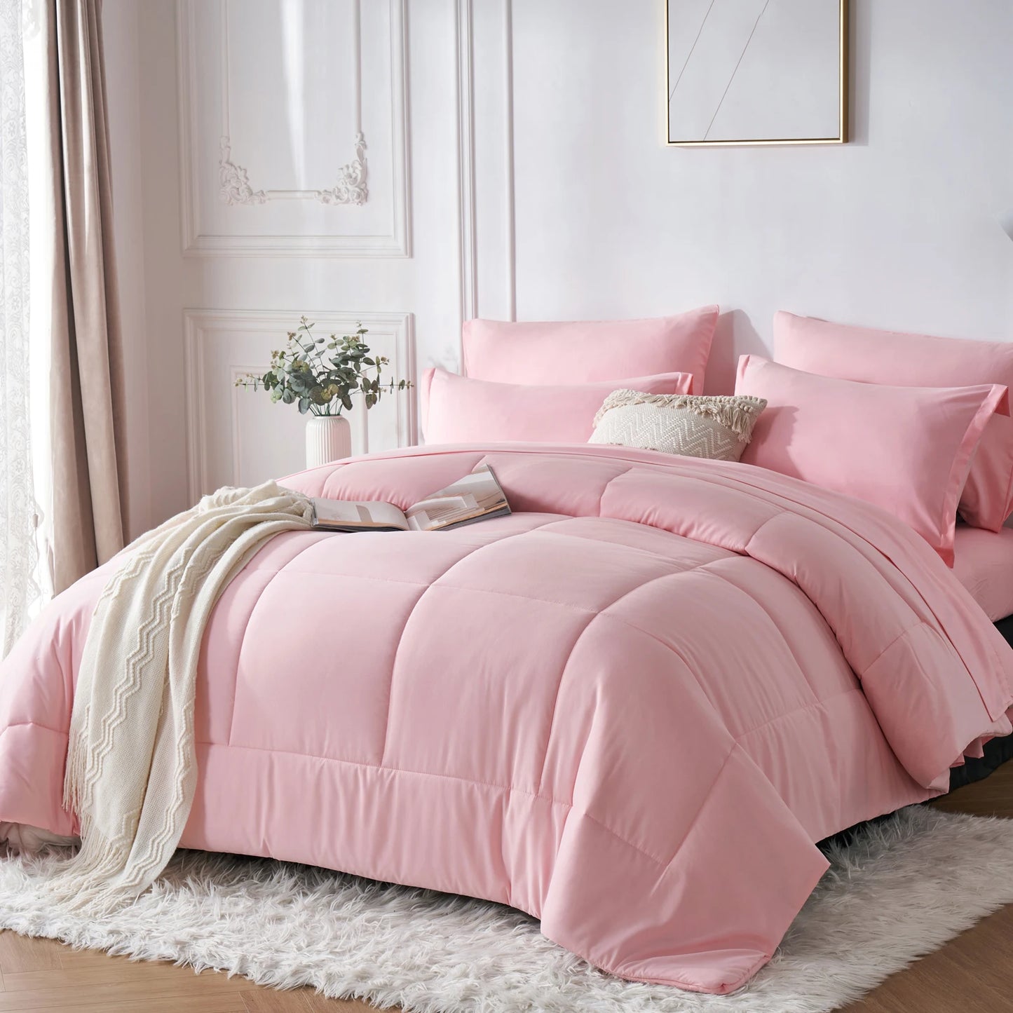 7-Piece Queen Bed-in-a-Bag Comforter Set – Stylish Solid Geometry Comforter, Sheets & Pillowcases