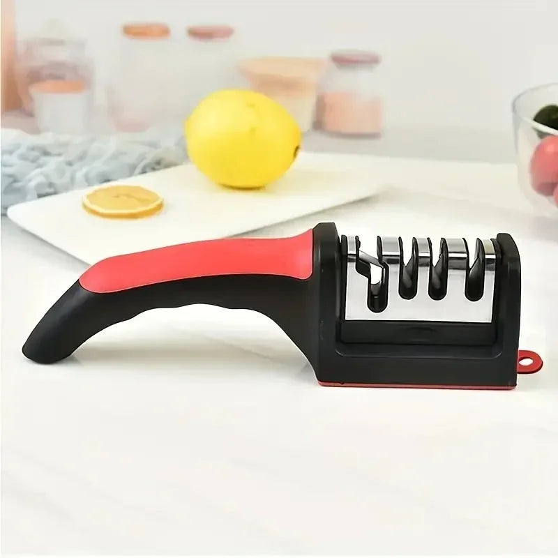 3-Segment Knife Sharpener – Stainless Steel Kitchen Sharpener with Three-Stage Sharpening Stone for All Kitchen Knives & Tools