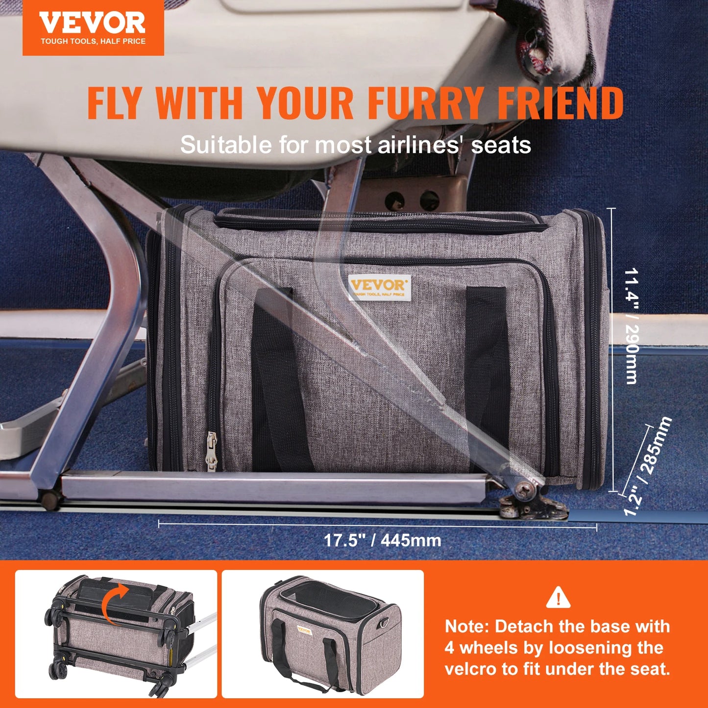 VEVOR Rolling Pet Carrier Backpack – Breathable Cat & Dog Travel Bag with Telescopic Handle, Wheels & Shoulder Straps