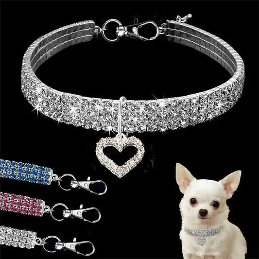 Bling Rhinestone Dog Collar & Leash Set – Crystal Pet Collar for Small & Medium Dogs – Pink Sparkly Chihuahua Accessories (S/M/L)