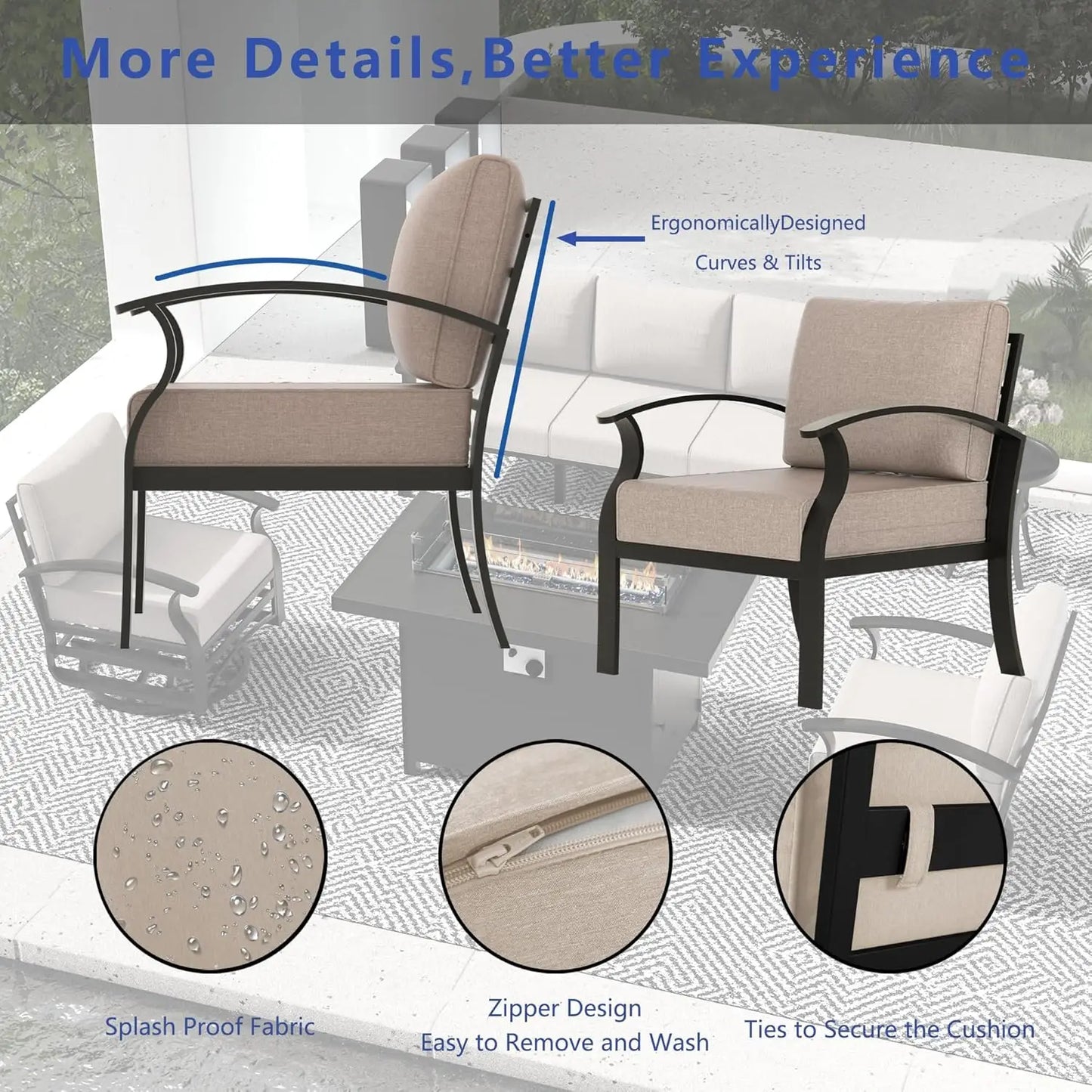 Aluminum Patio Furniture Set with Fire Pit Table – Swivel Chair Metal Sectional Sofa with Upgraded Cushions for Outdoor Patio, Deck, or Backyard