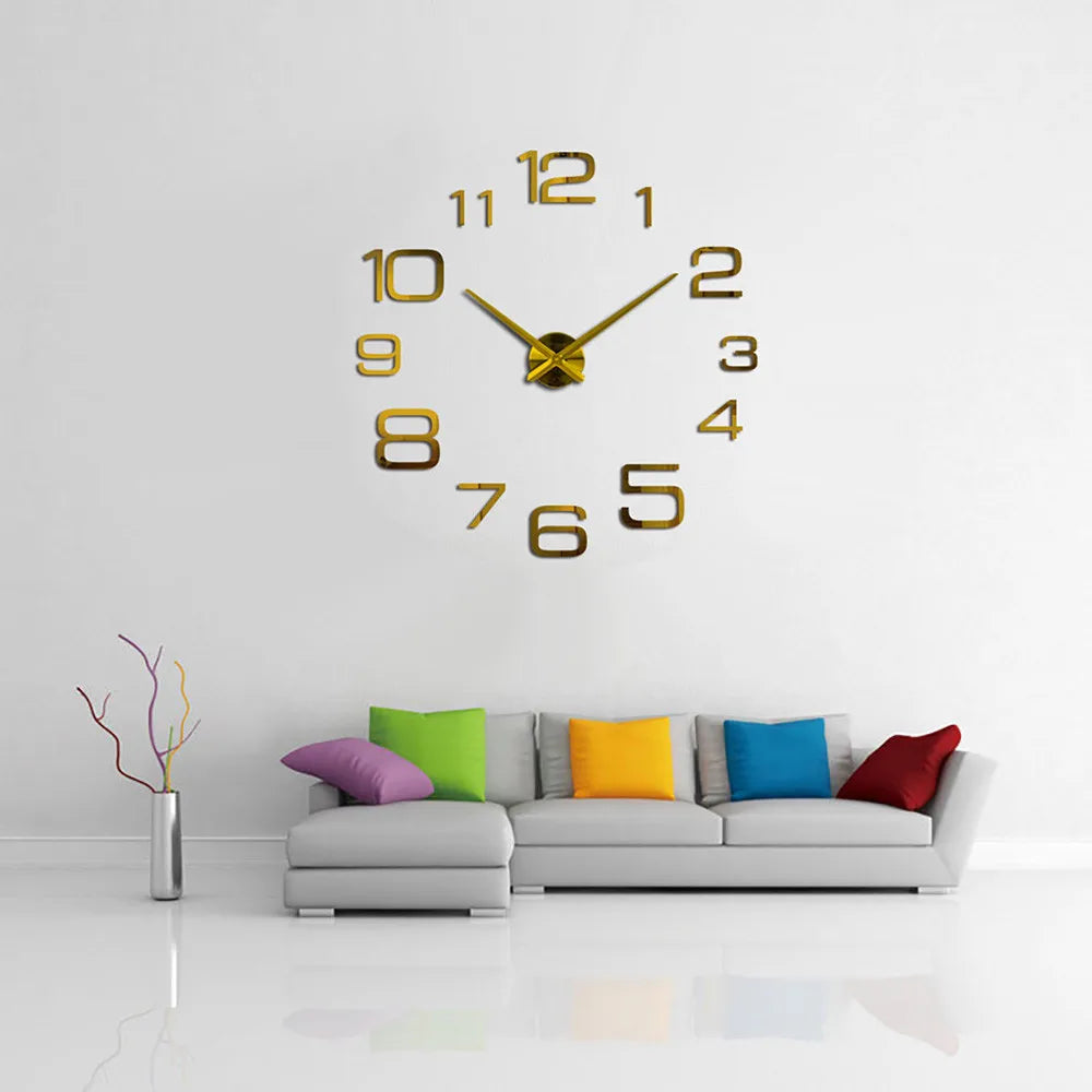 Creative Digital Large Mirrored Number DIY Wall Clock