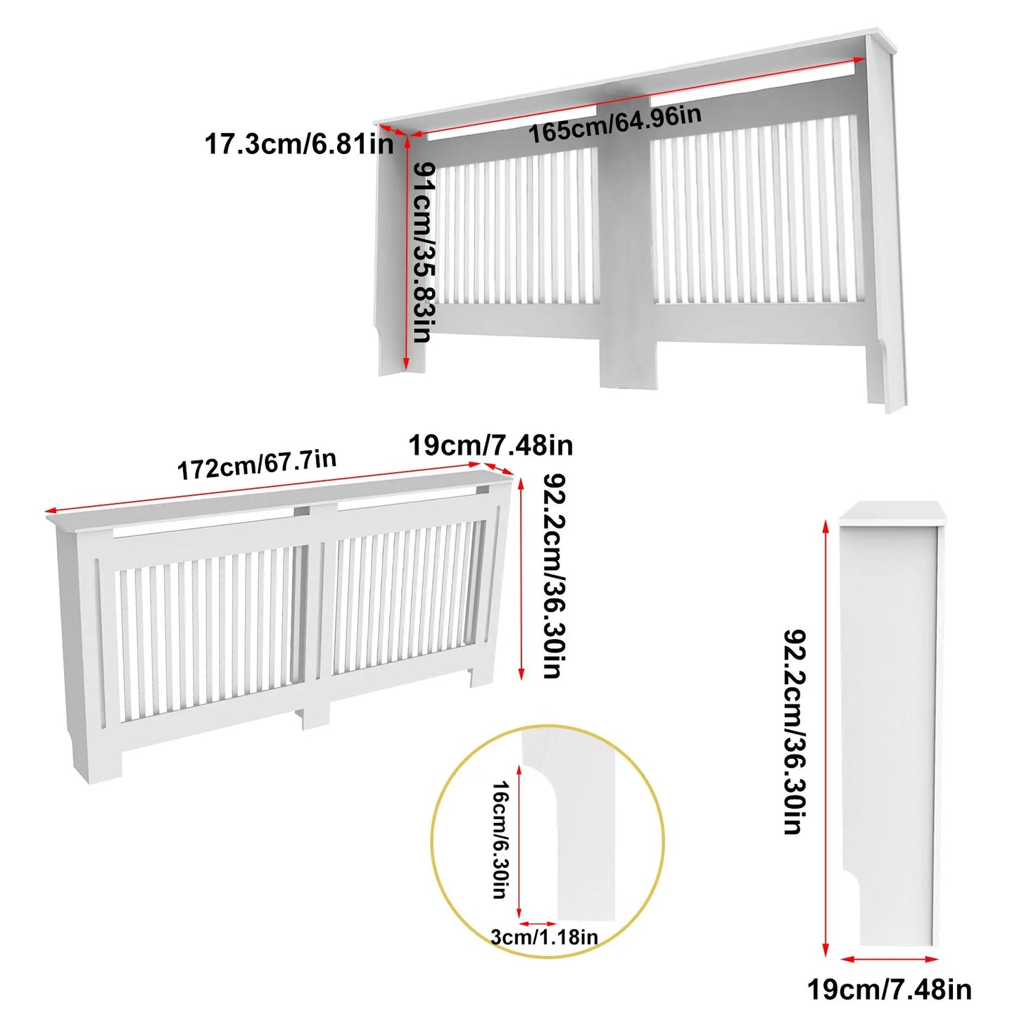 Extra Tall 92CM Radiator Cover MDF Cabinet Grill Shelf Fence Panel Barrier