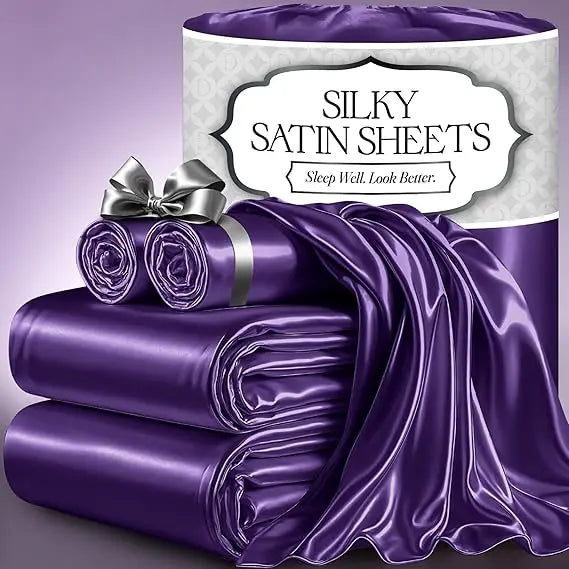 Satin Bed Sheets – 4-Piece Luxury Silky King Size Bedding Set, Softer Than Silk, Wrinkle-Free with 15” Deep Pocket Fitted Sheet