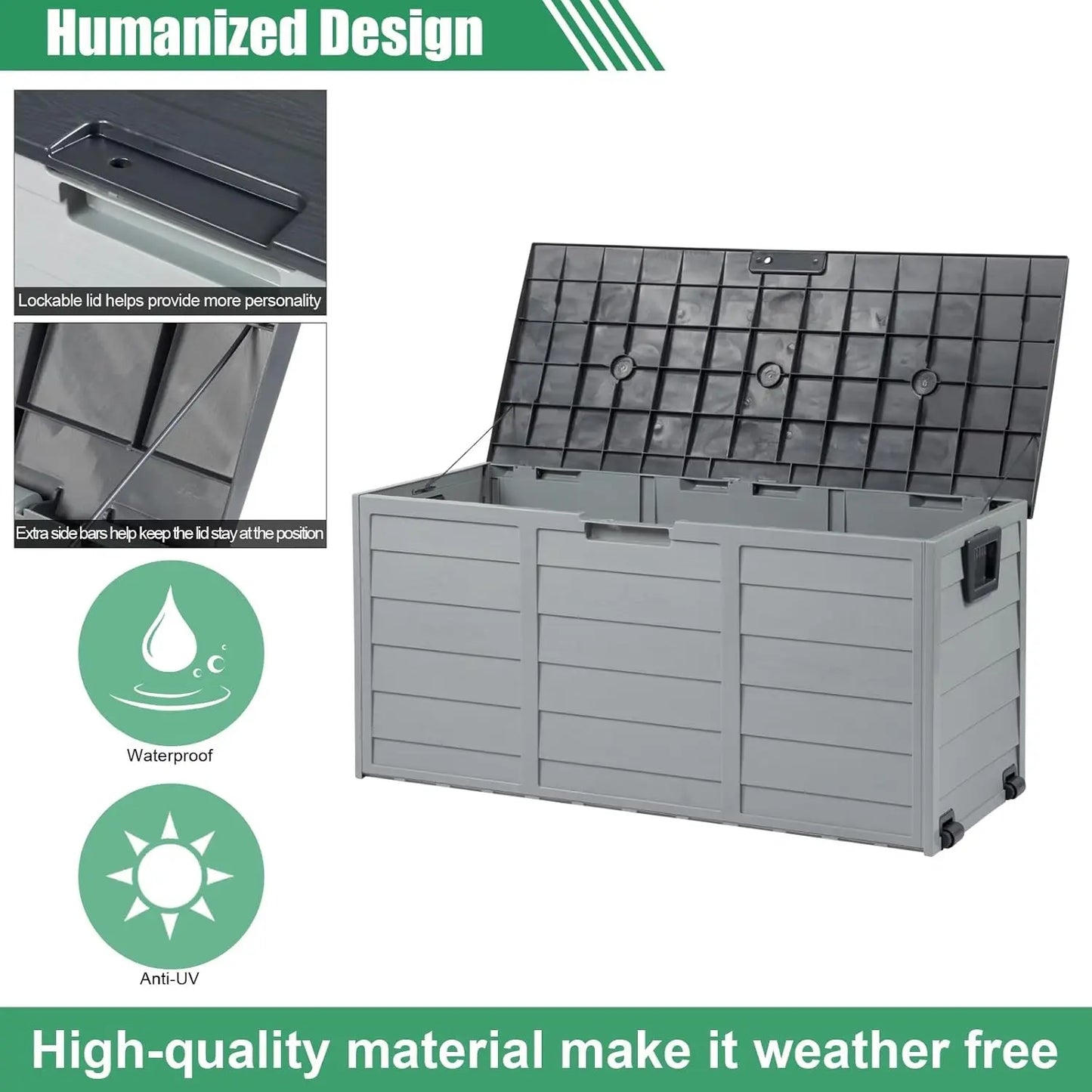 Upgraded 75-Gallon Outdoor Storage Box – Lockable Plastic Deck Box with Lid for Patio, Garden, Yard & Poolside
