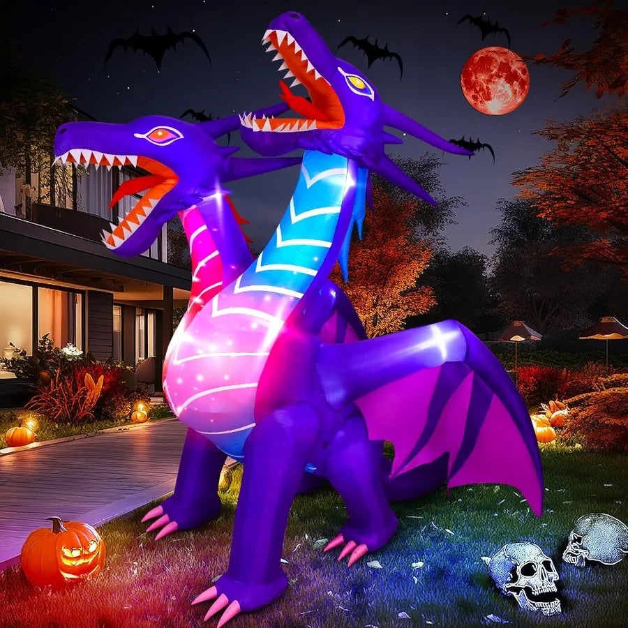 8FT Halloween Inflatable Dragon Decoration – LED Lighted Blow-Up for Outdoor & Indoor Yard, Garden, or Lawn Display