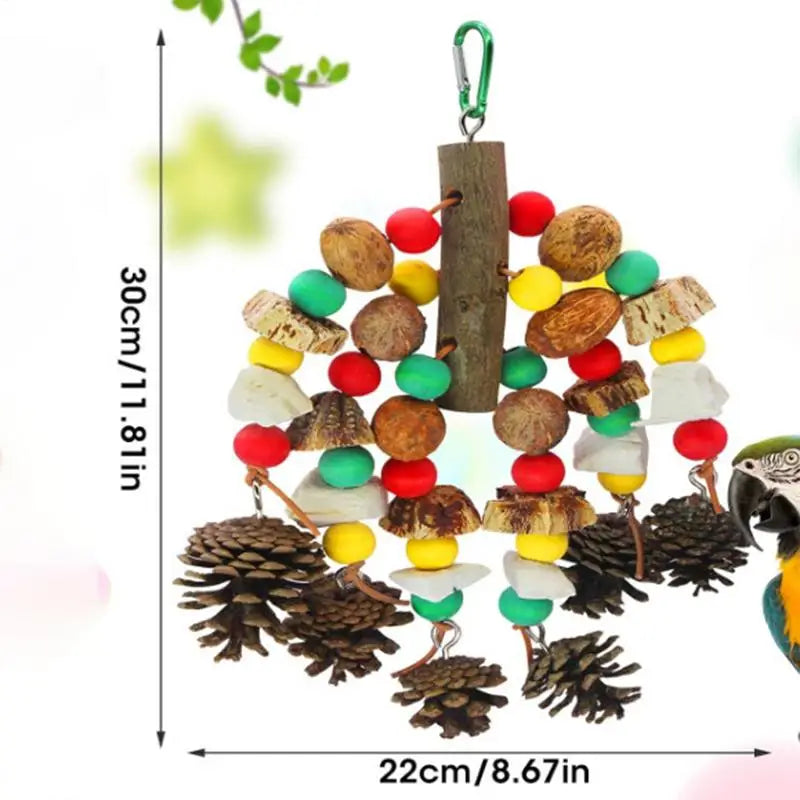 Bird Toys for Parrots – Multicolored Parrot Chewing Toy with Natural Wooden Blocks & Nuts, Hanging Bite Pendant for Parakeets, Cockatiels, Macaws, and Conures