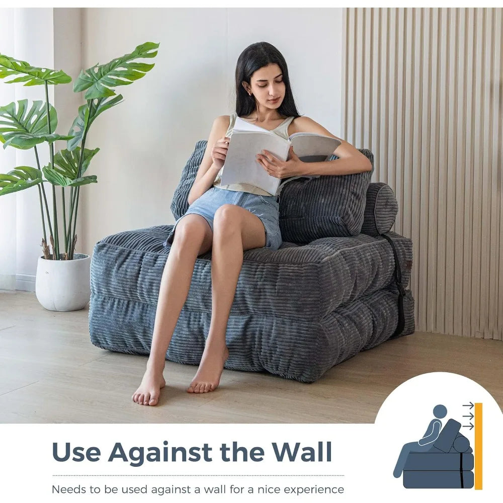 Folding Sofa Bed – Portable Sleeper Chair with Pillow & Mattress, Back Support, Comfy Floor Sofa Lounge