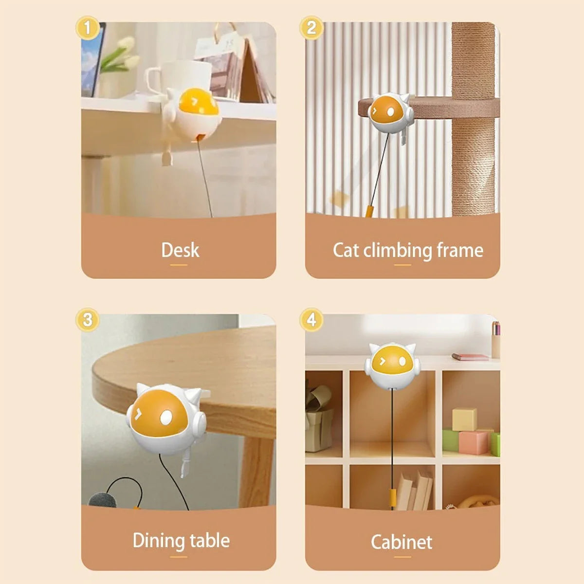 White Electric Cat Toy with Replaceable Hair Ball – Clip-On Desktop Interactive Toy for Cats (1–4 Months)