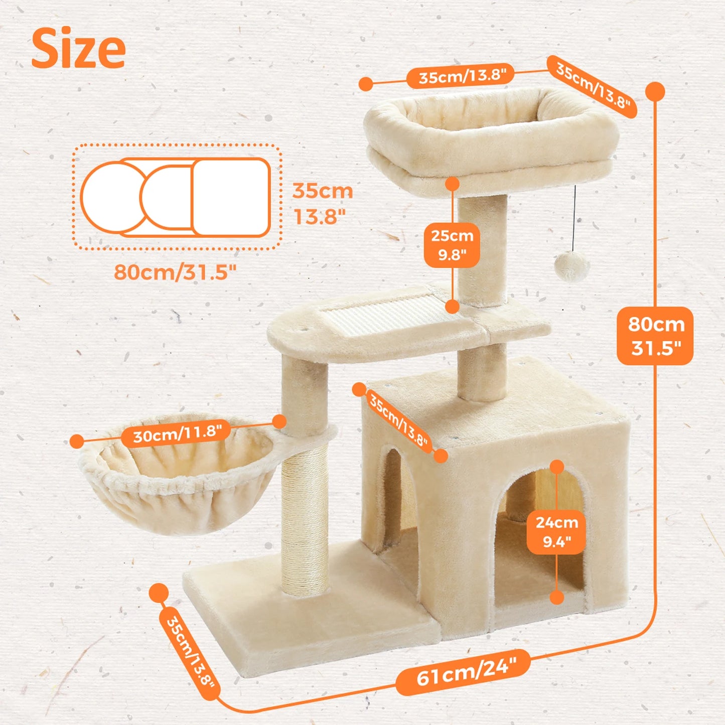 CozyCat™ 2-in-1 Cat Tree Tower – Indoor Cat Activity Center with Scratching Posts, Big Hammock & Removable Top Perch (Grey)