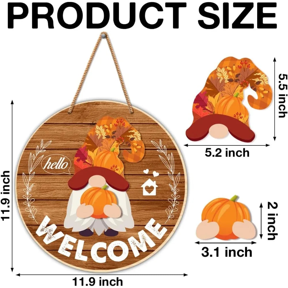 Interchangeable Gnome Welcome Sign – Seasonal Wooden Door Decoration with Changeable Holiday Gnomes for Front Porch, Wall & Home Décor