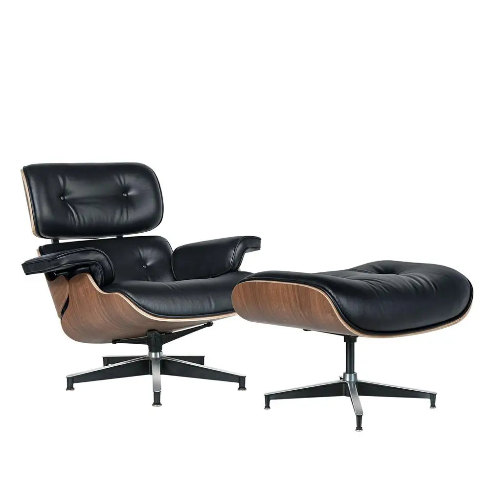 Mid-Century Modern Leather Lounge Chair with Ottoman – Vintage Accent Armchair for Living Room or Office