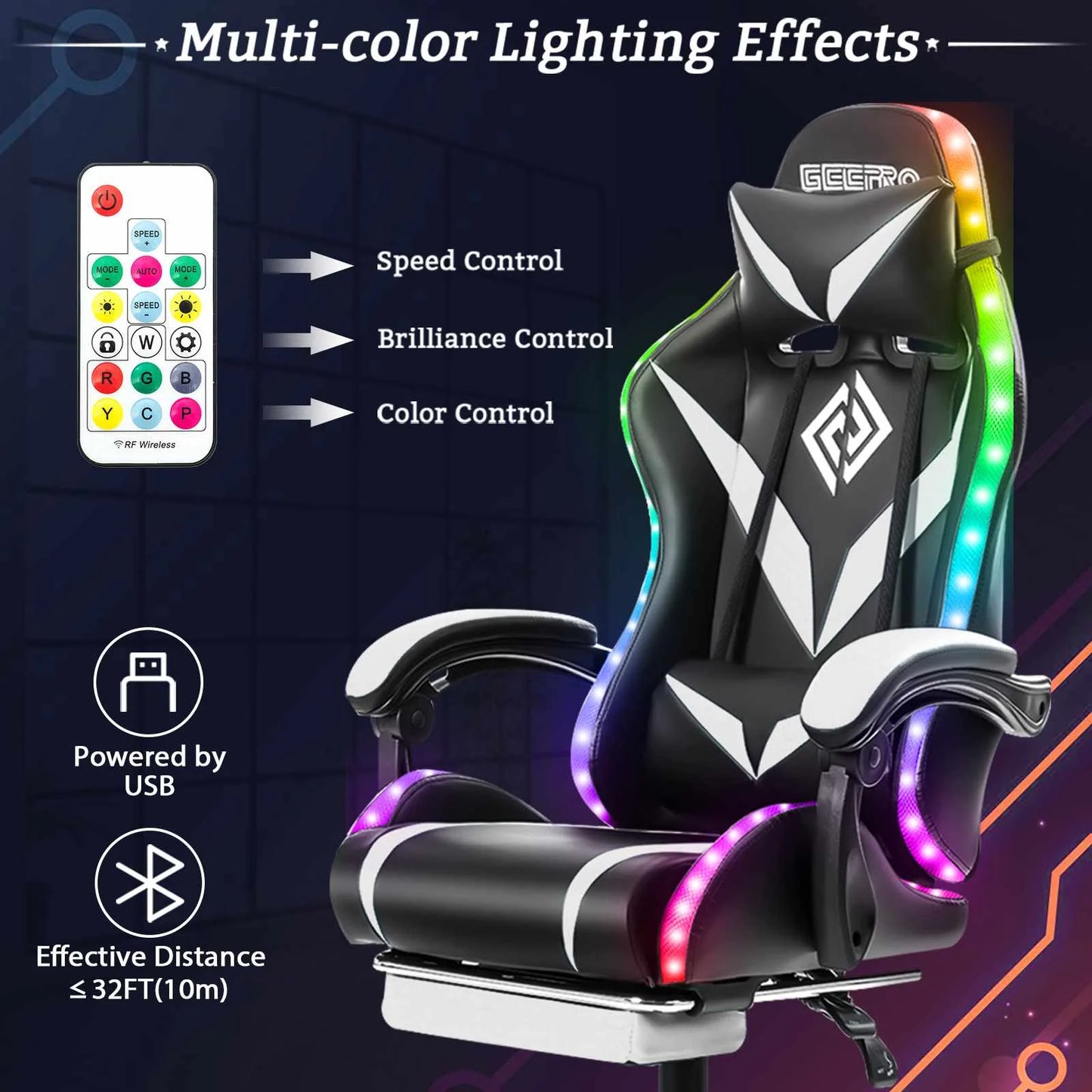 135 Degrees Gaming Chair Recliner With Bluetooth Speaker and Ergonomic Swivel 2 Point Massage