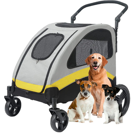 Ultra-Large 4-Wheel Dog Stroller – Foldable Pet Jogger Wagon for Travel & Outdoor Adventures – Heavy-Duty Trolley Holds Up to 55kg