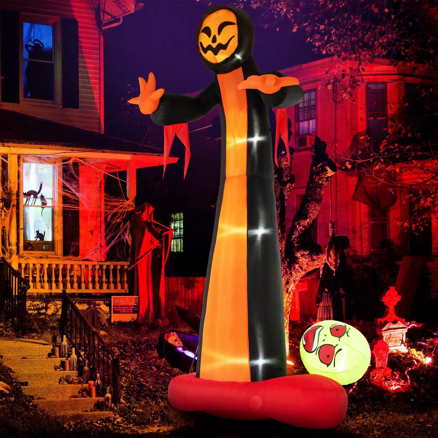 12FT Giant Halloween Inflatable Grim Reaper Ghost with Scary Skull – Outdoor Blow Up Yard Decoration with LED Lights, Stakes & Ropes