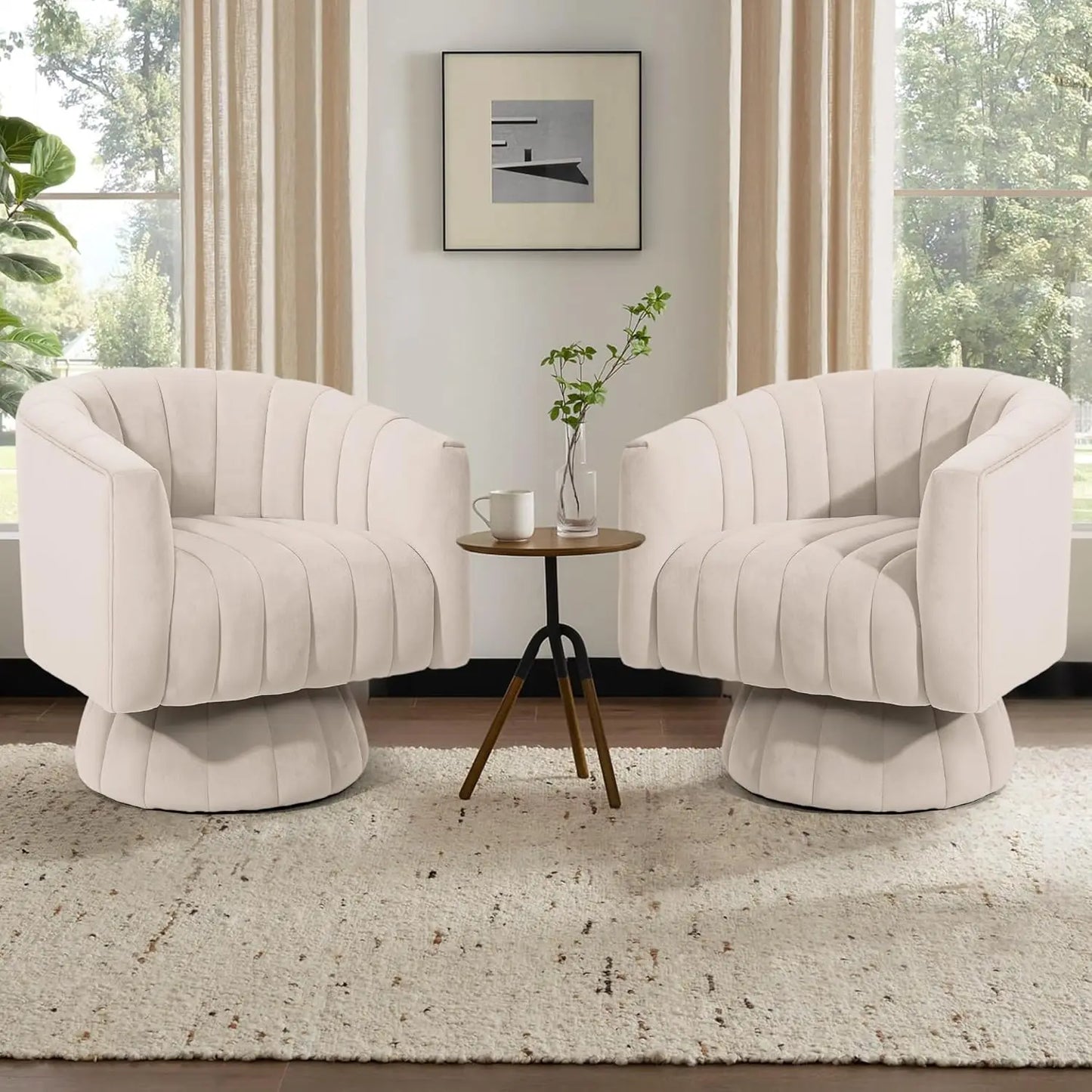 Swivel Accent Overstuffed Barrel Chair with Armrest