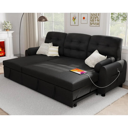 87" Sectional Sleeper Sofa Couch with Reversible Storage Chaise